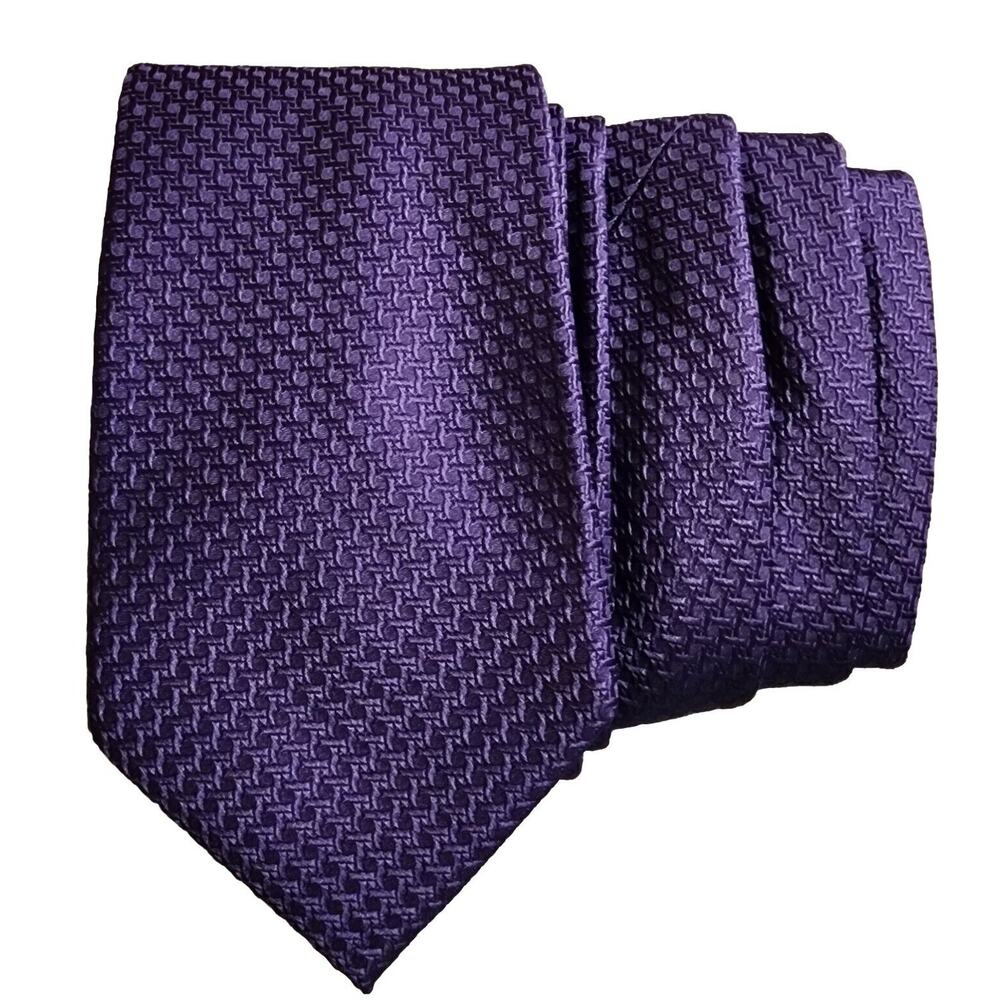 Jones New York Mens‎ Purple Textured Geometric Woven Polyester Classic Necktie